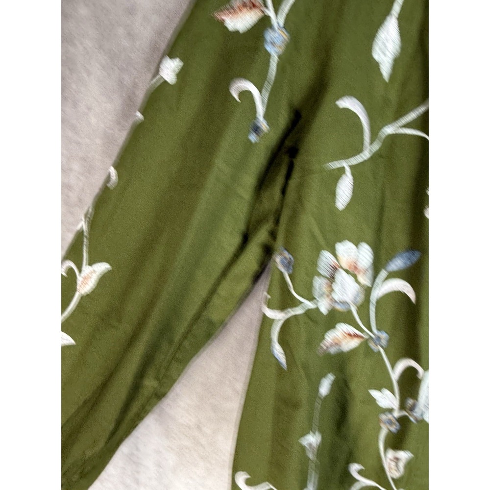 Sezane Coline Embroidered Flowers On Khaki Green Background Blouse Size 36 US 4 - Picture 7 of 9